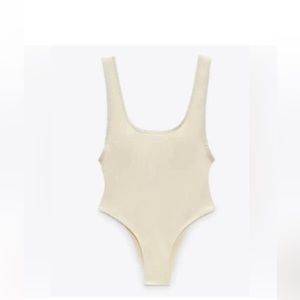 NWOT Zara Cream Ribbed One Piece Swimsuit Sz XL